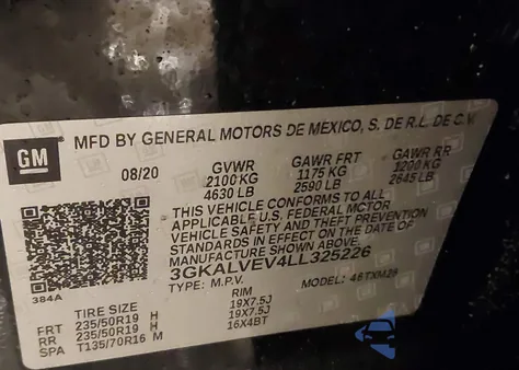 2020 GMC Terrain Awd Slt from USA, damaged, VIN 3GKALVEV4LL325226